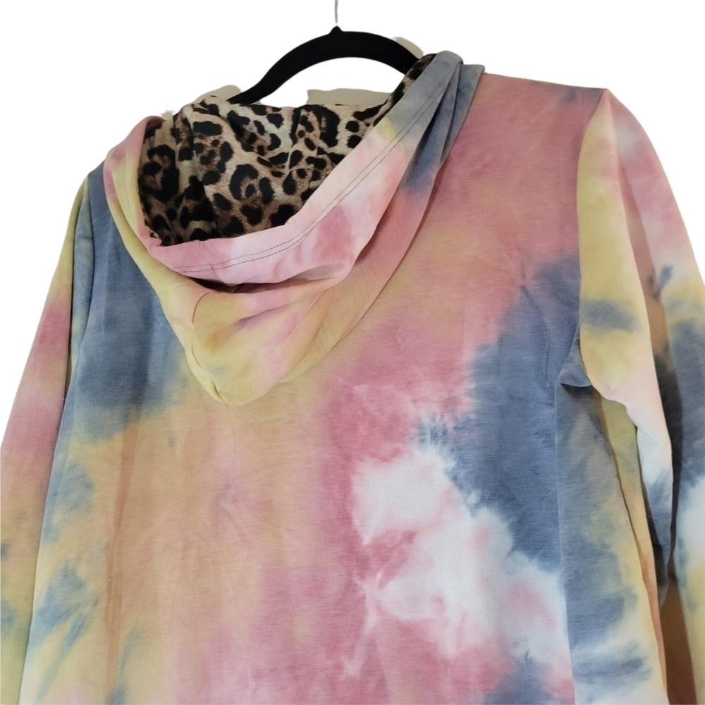 Tie Dye Hoodie w/ Leopard Print Hood - Picture 11 of 15